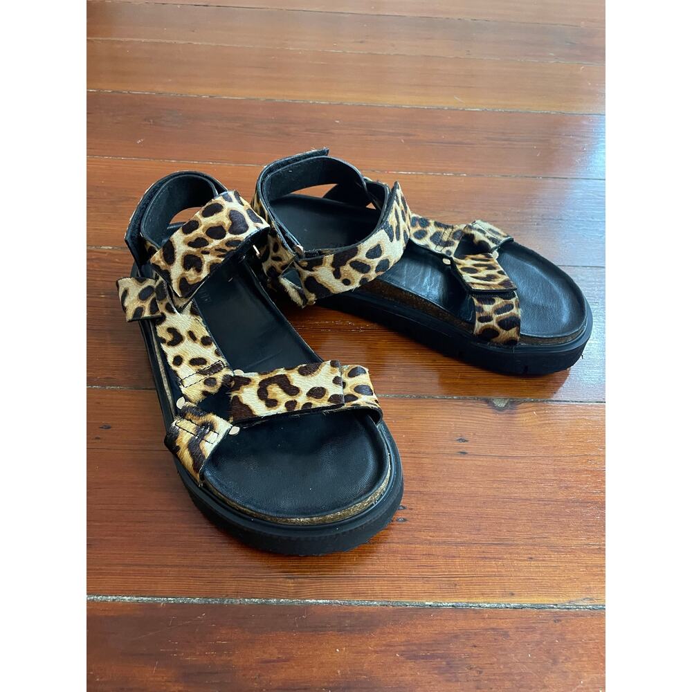 ALL BLACK Leopard Calf Hair Platform Sandals Chunky Comfort Shoes 9